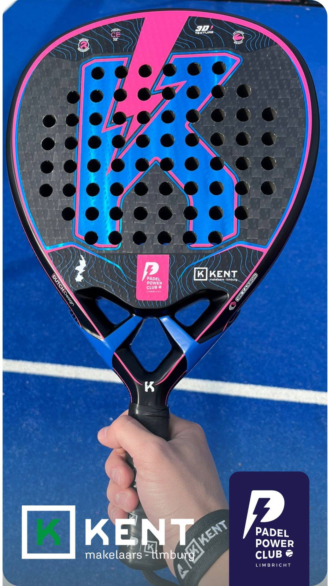 Exclusief custom Racket Padel Power Club en Kent Makelaars Limburg
