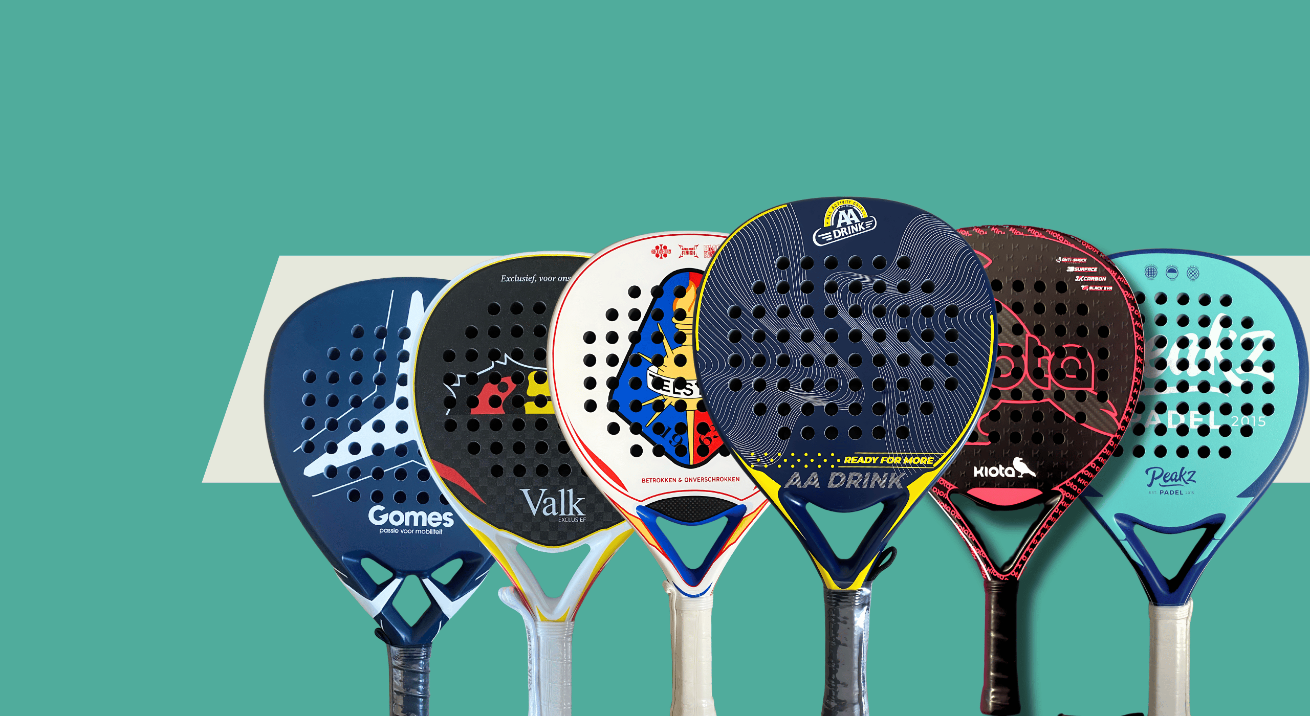 Bedrukte Padelrackets met logo voor bedrijven en Padelclubs. 