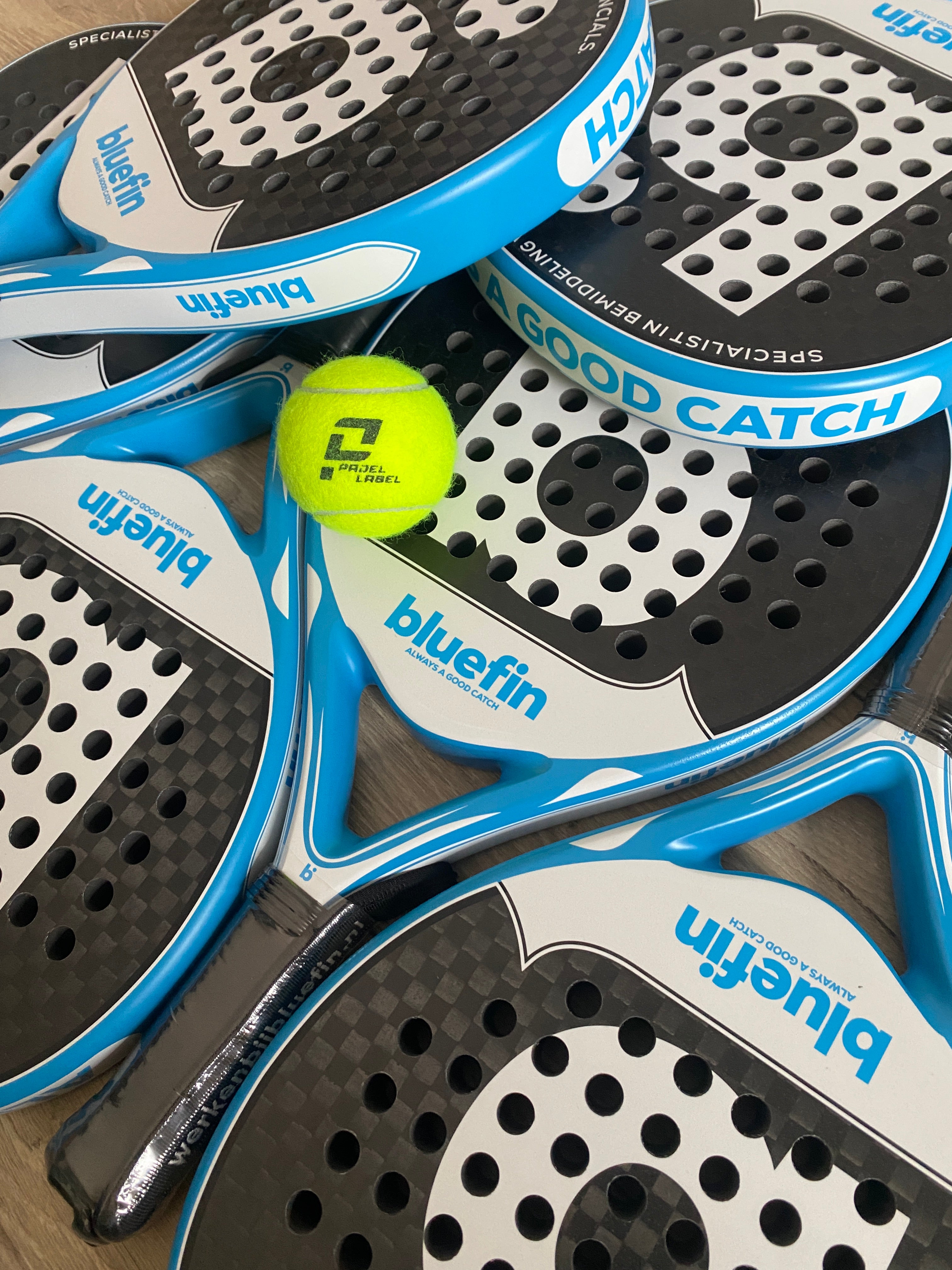 Custom Padelrackets voor Bluefin, made by padellabel